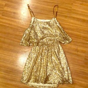 Gold sequin open back dress